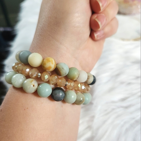 NWT Ryze Natural Stone Druzy & Amazonite Beaded Staxx Bracelets - Set of 3 - Picture 6 of 6
